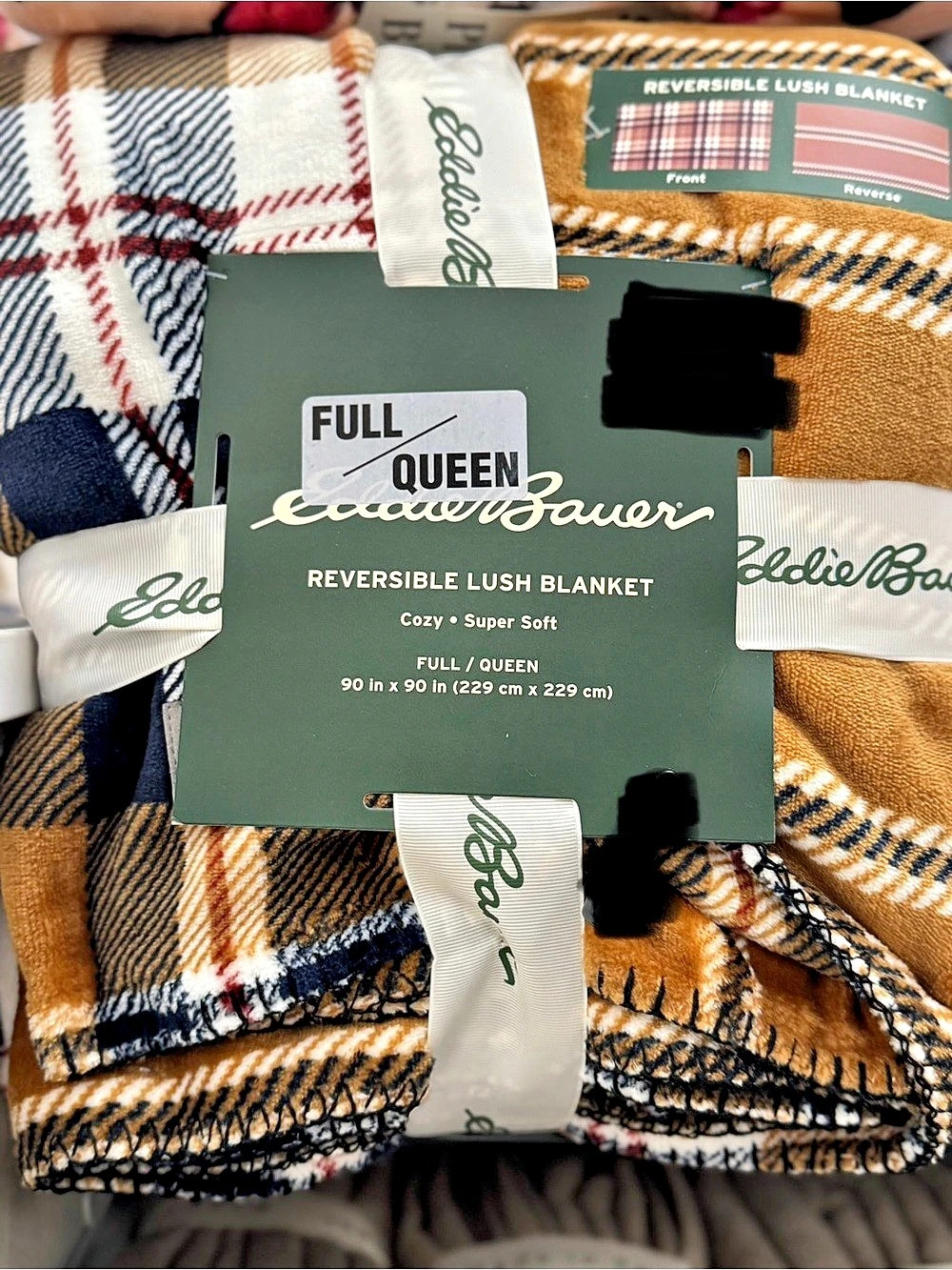 Eddie Bauer Reversible Lush Blanket Full/Queen NWT